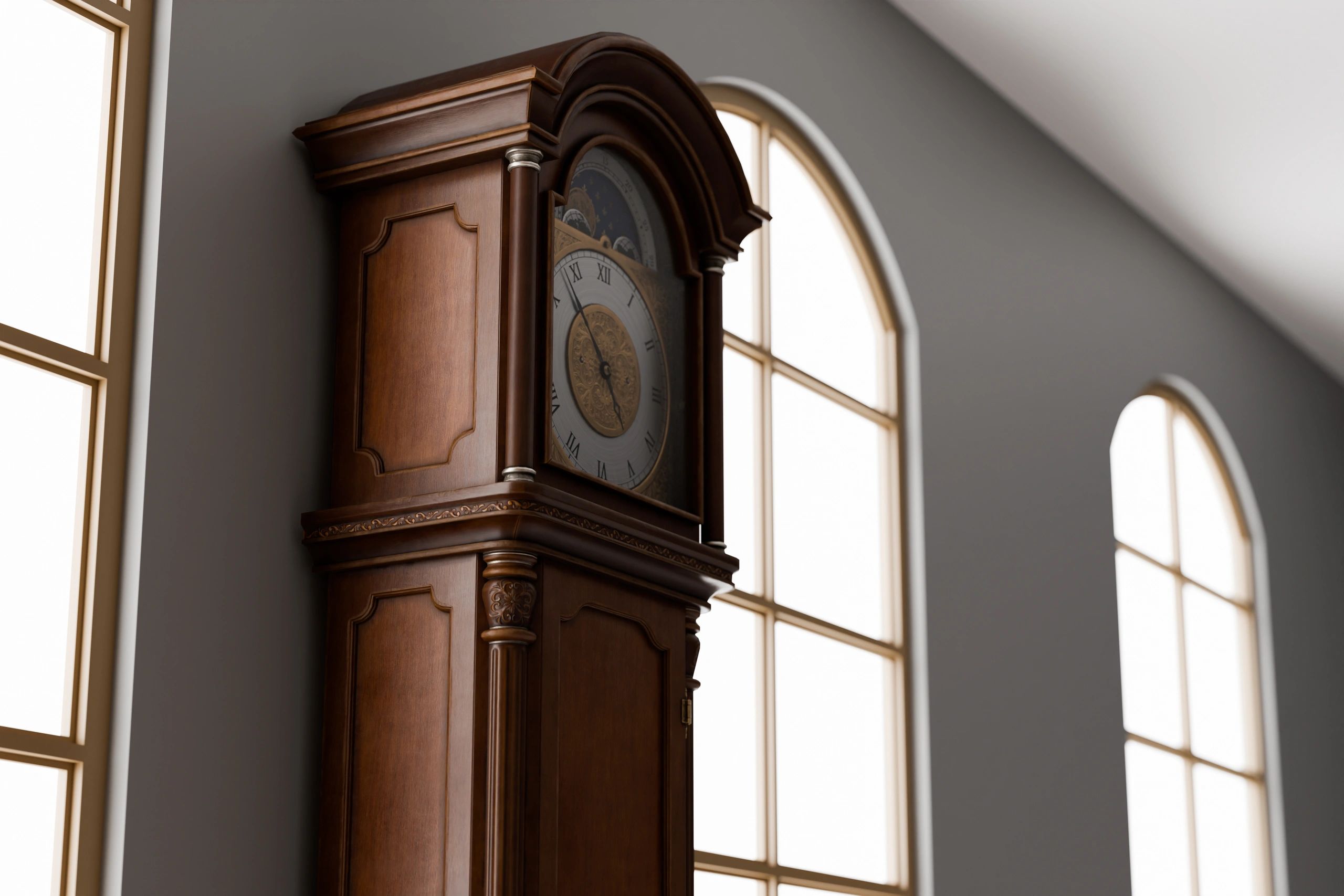Antique grandfather clock with traditional detailing